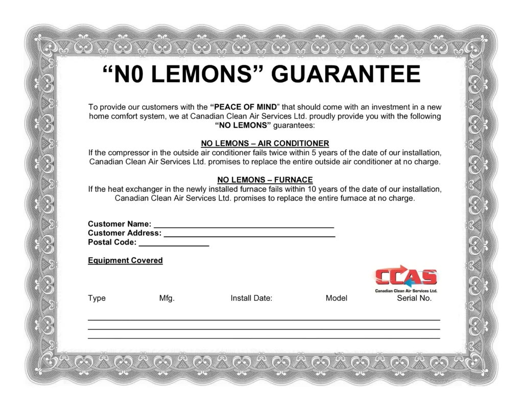 Greggs Guarantee 2 No Lemons | Canadian Clean Air Services